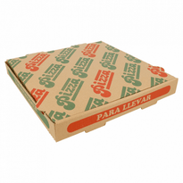 Boite À Pizza Marron Écologique Impression Motifs Pizza 26X26X3.5 Cm - Pack De 100 Unités - GelatoPro.fr