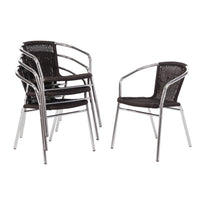 Fauteuils En Rotin Empilables Bolero Noirs Et Aluminium (Lot De 4) - GelatoPro.fr